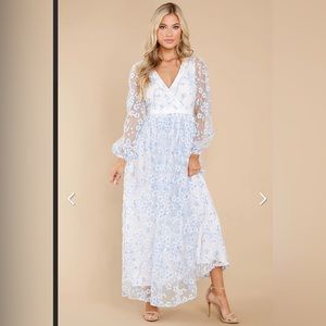 Blue and White floral red dress boutique dress. Size Medium